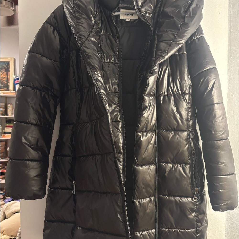 DKNY Shiny Black Quilted Jacket - Picture 2 of 3